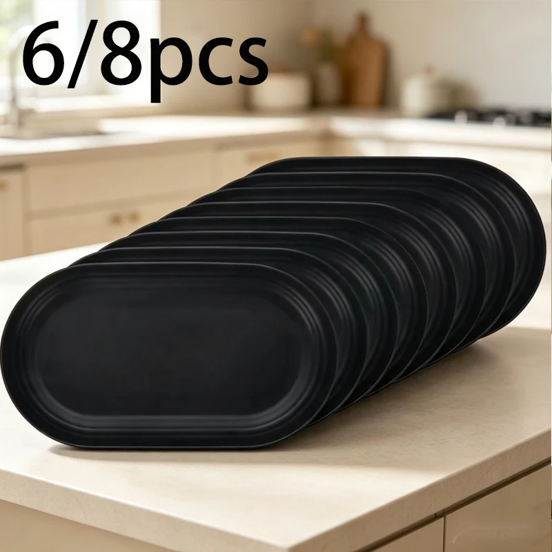 The elliptical disc made of 6/8PcsPP is not fragile and can be reused. Stackable plates are used for kitchen camping.