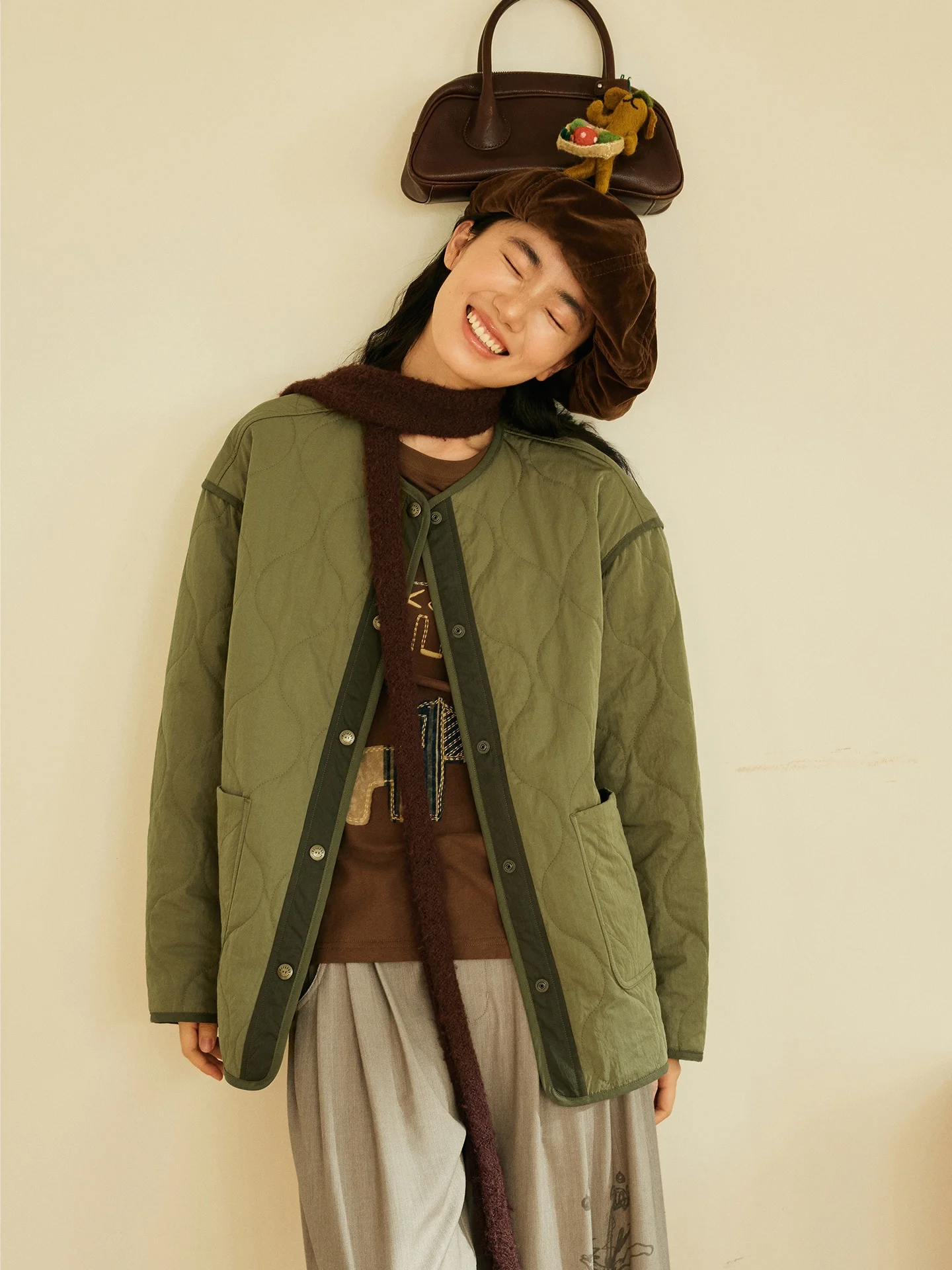 

Мягкая универсальная теплая женская куртка Octopusme с круглым вырезом, вышивкой собаки, из хлопка, для повседневной носки, простая, с длинными рукавами