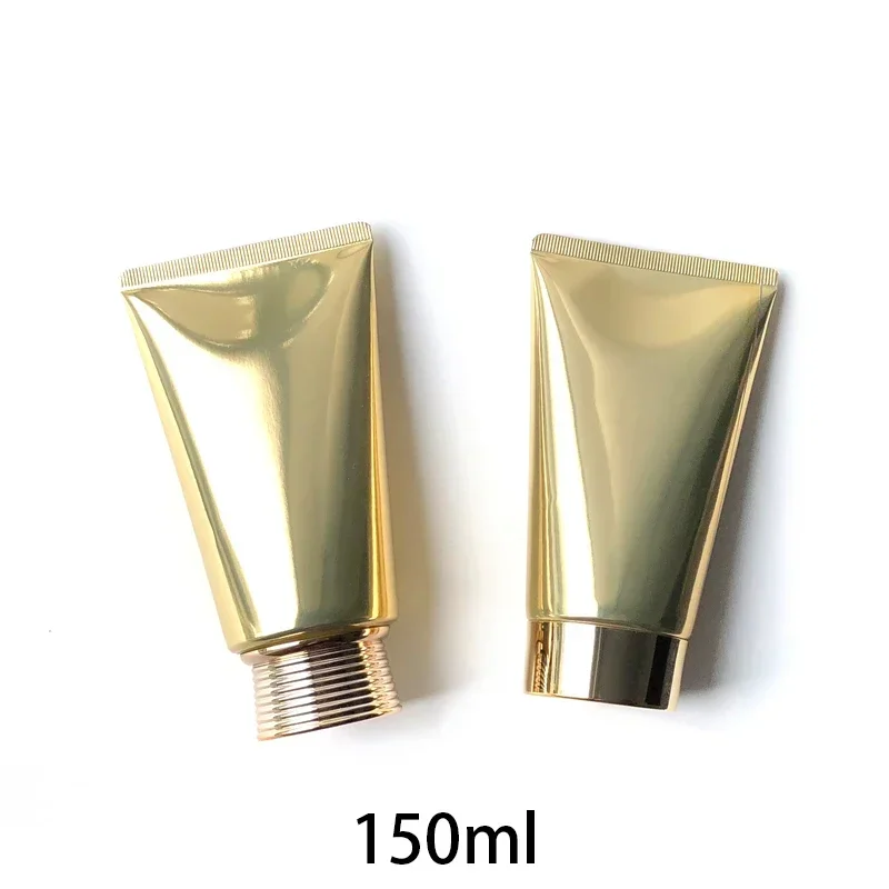 

150g Gold Aluminum Plastic Composite Squeeze Bottles Cosmetic Refillable Containers 150ml Face Lotion Cream Empty Tubes