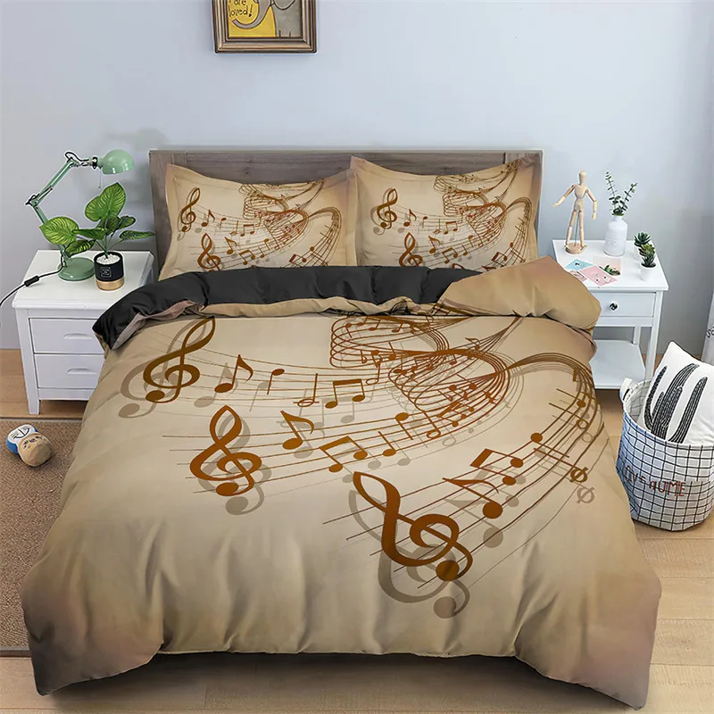 Music Theme Duvet Cover Microfiber Musical Symbols Comforter Cover Violin Piano Pattern Bedding Set Twin King Single Queen Size