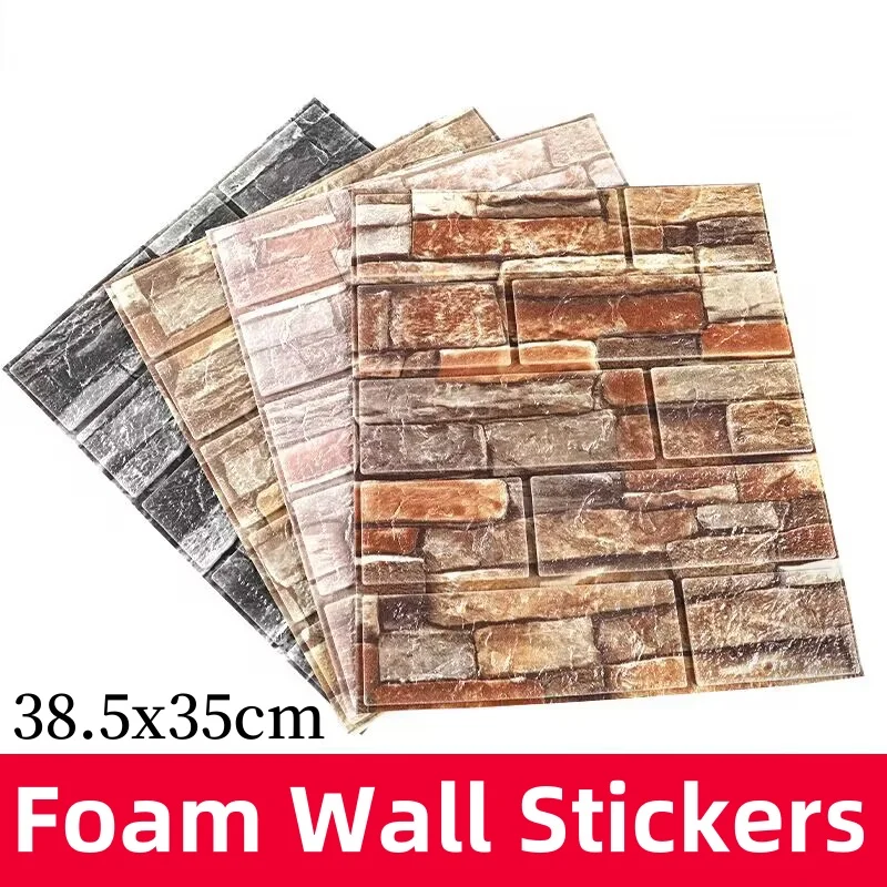 

Waterproof Moisture-proof DIY Home Decor Retro Solid Color Brick Pattern Wall Stickers 38.5X35cm 3D Room Decor Foam Wallpaper