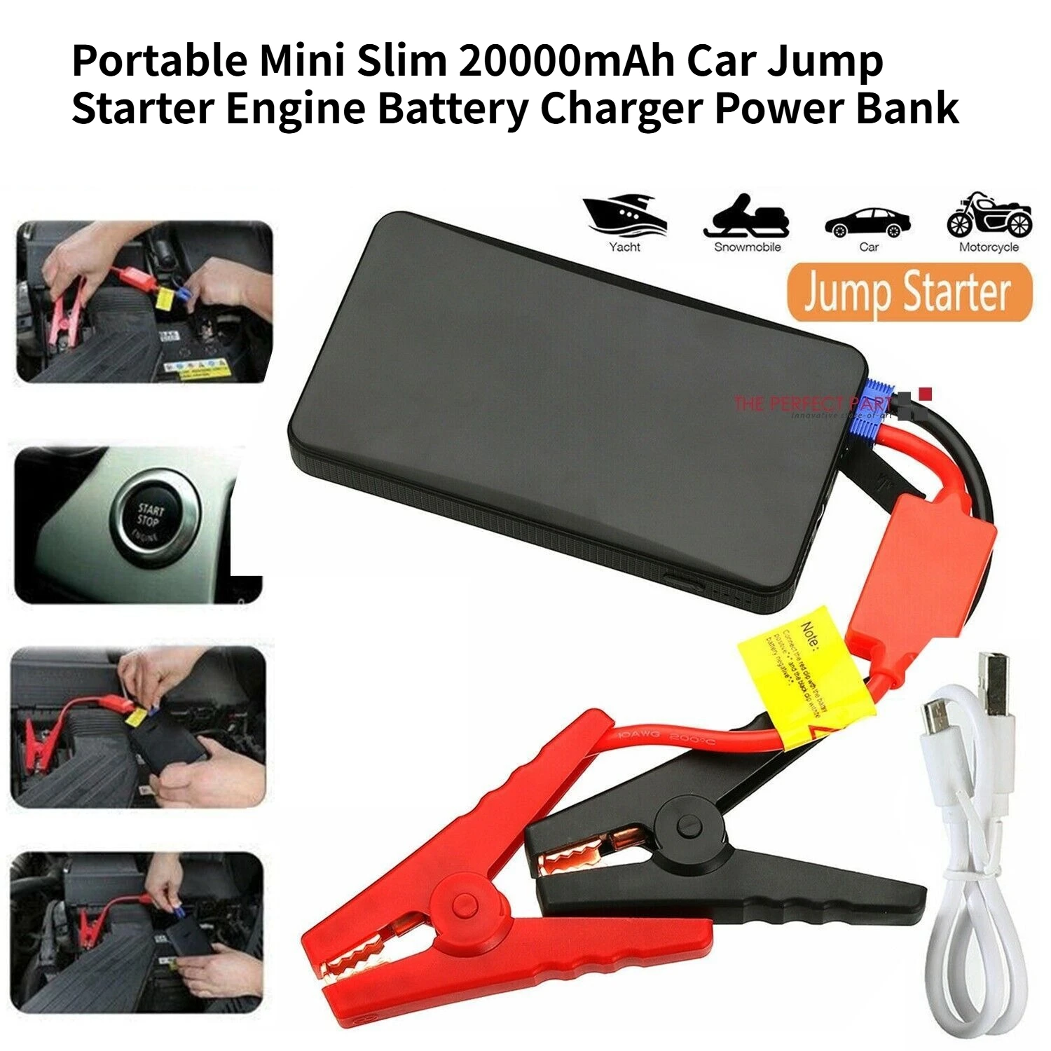 Portable Mini Slim 20000mAh Car Jump Starter Engine Battery Charger Power Bank