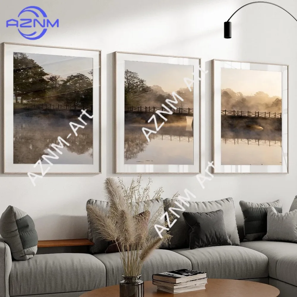 1/3PCS ，Set of 3, Lake Abstract Wall Art, Neutral Beige, Living Room Wall Art Poster Prints Home Decor
