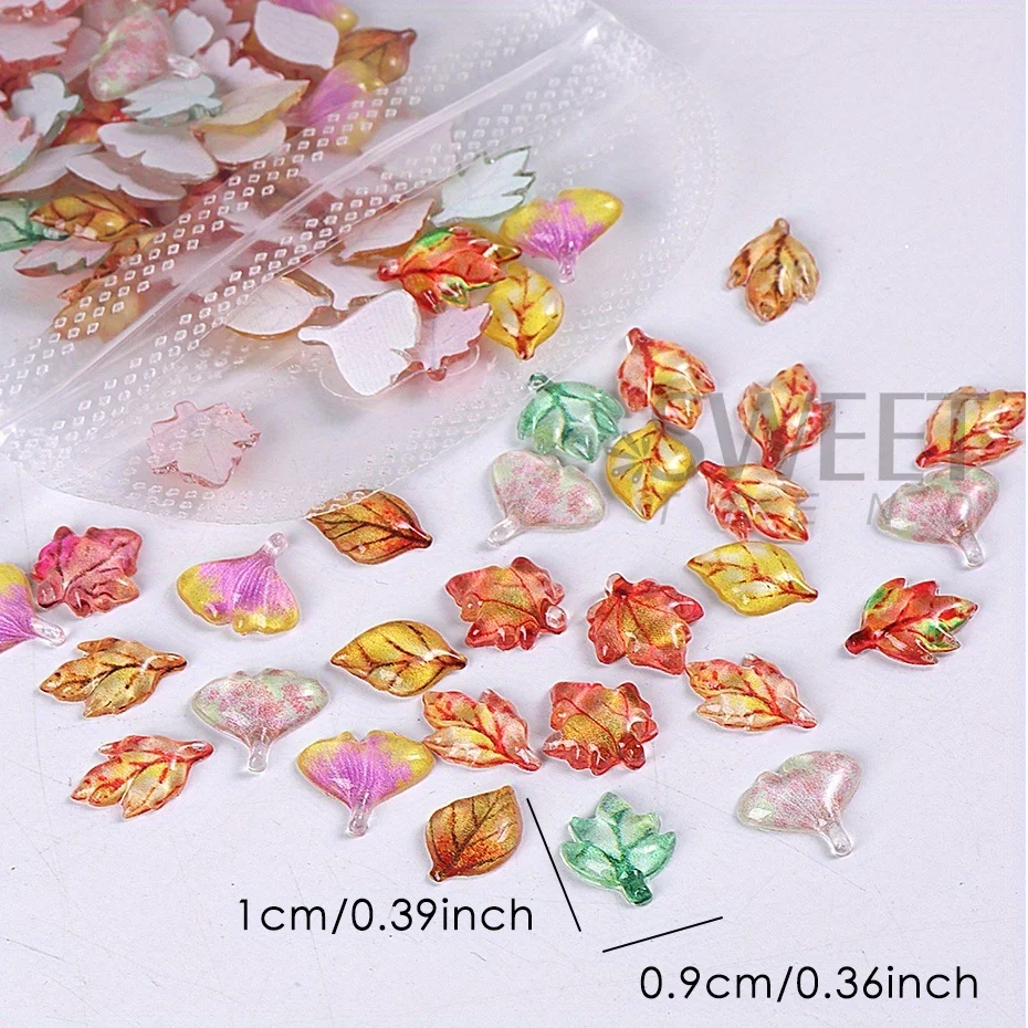 50/100pcs Resin Autumn Maple Leaf Nail Charm Decoration Fall Theme Ginkgo Biloba Shape Delicate Jewelry Accessory Manicure Parts