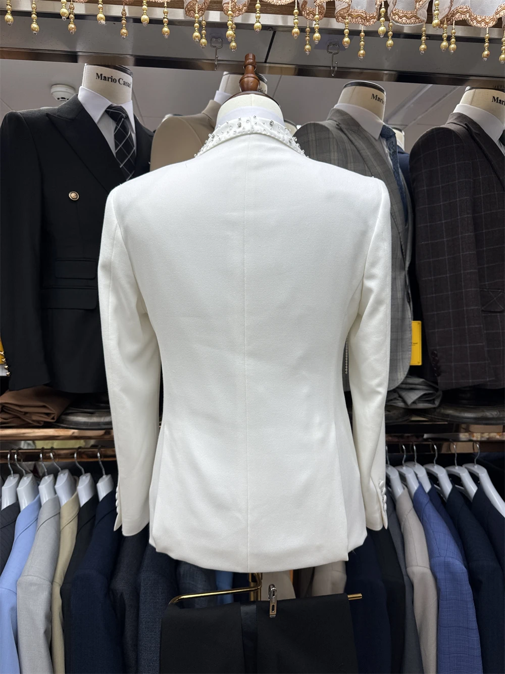 DTLumika Conjunto de traje de cristales para hombre, traje de pantalones de 2 piezas para hombre con borla XS-3XL Trajes de novio de boda Imágenes reales