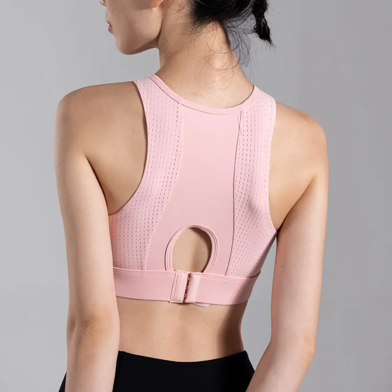 Large Size Breathable Mesh Sports Tank Women Running Shock Absorption Vest Latex Brassiere Pad One-Piece Yoga Fitness Top Bra