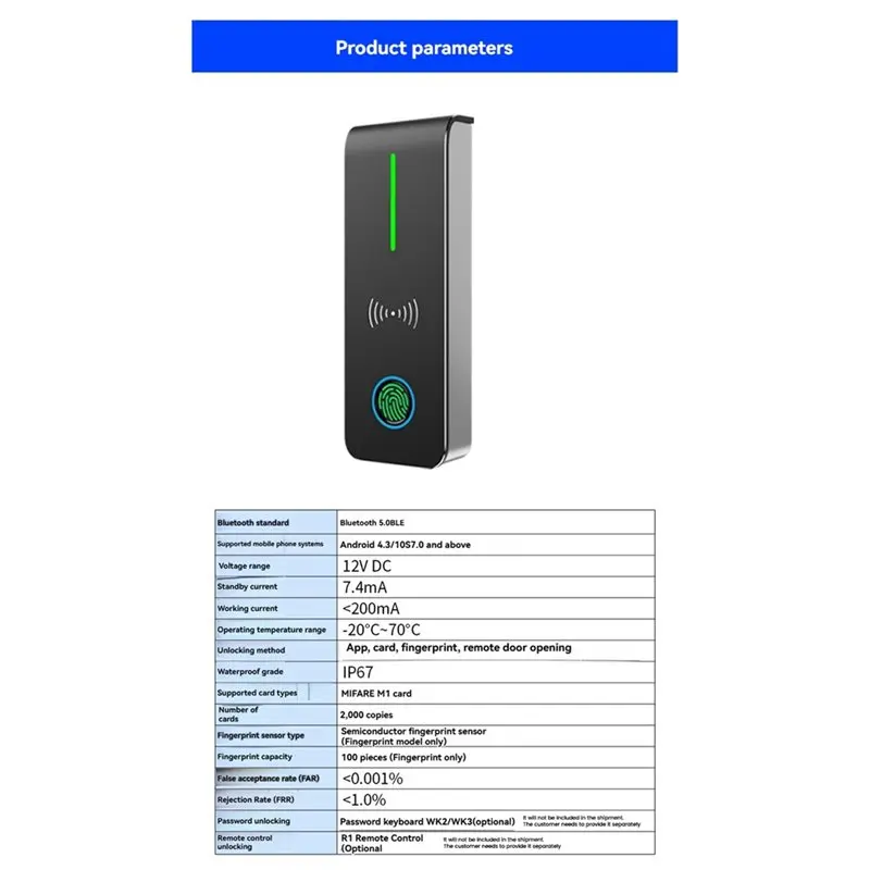 HLZS-AN90F Ttlock IP67 Waterproof Door Opener Access Control APP Bluetooth Fingerprint Card Swipe Normally Open Mode A
