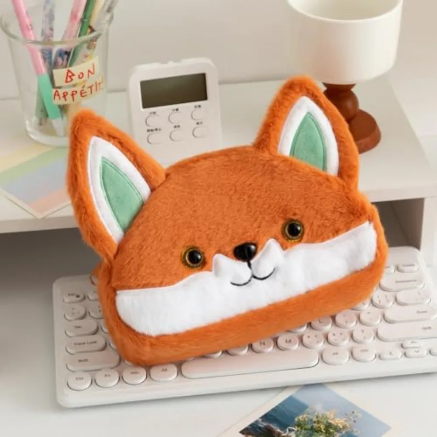 

Cute Pencil Case Pen Bag Makeup Bag Case Box Stocking Stuffers Vivid Creative Animal Fox Large Capacity Plush Fluffy Zipper Org