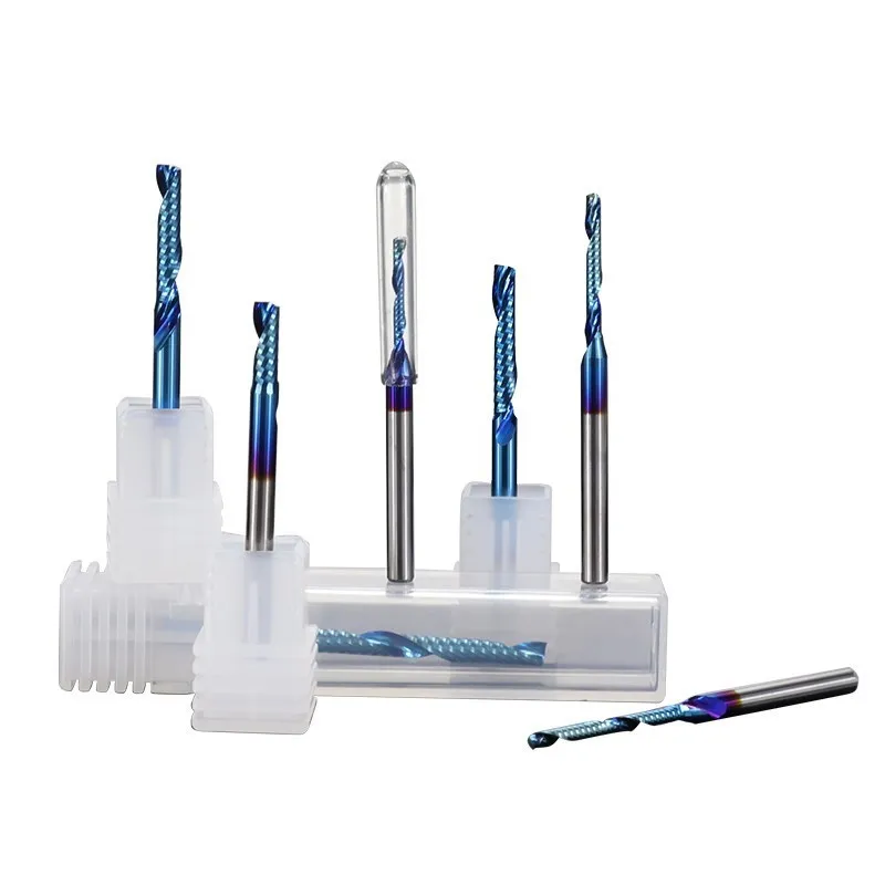 XCAN Single Flute End Mill 3.175mm(1/8\'\') Shank Nano Blue Coated CNC Router Bit Spiral Milling Bit for Aluminum Cutting