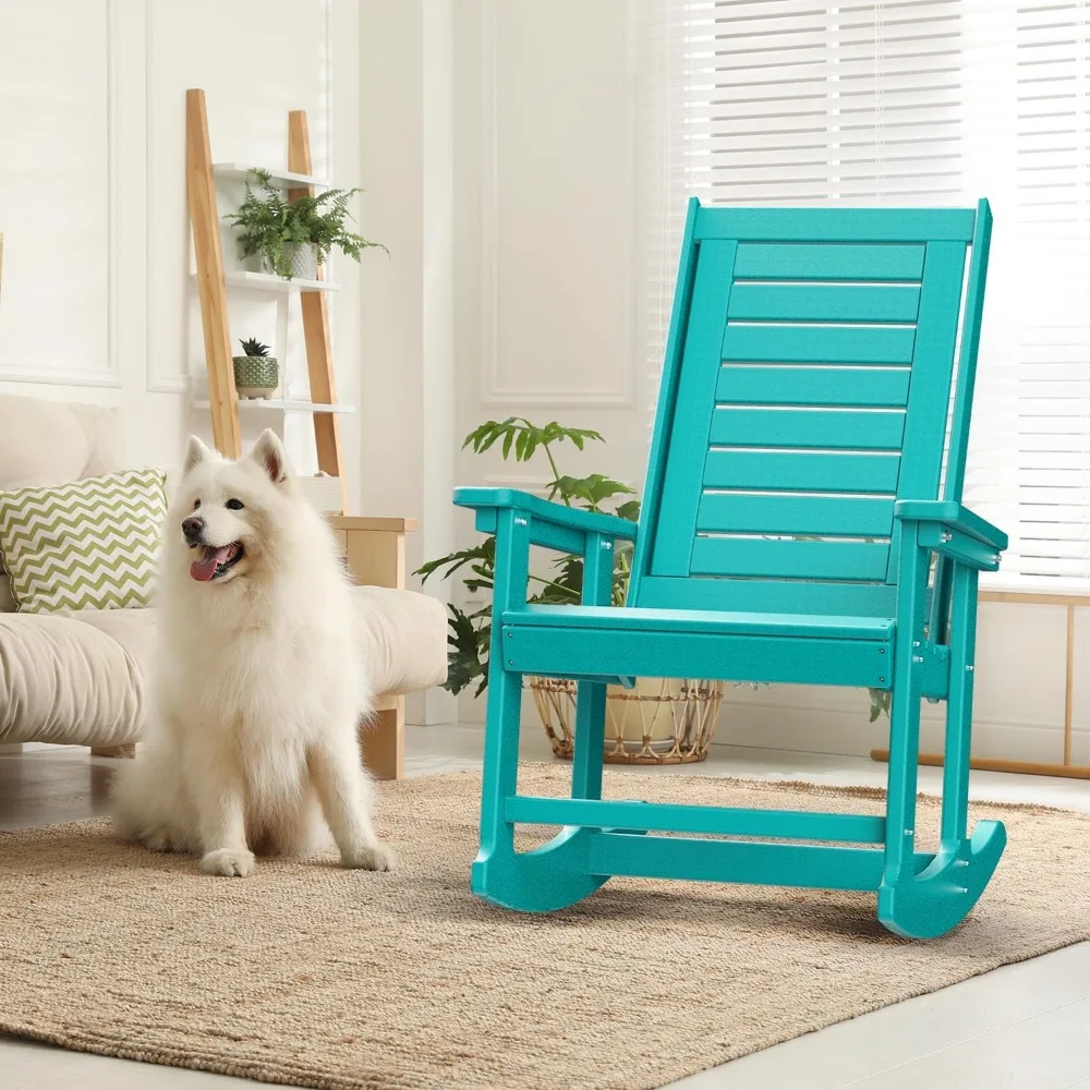 مجموعة كراسي هزازة كبيرة الحجم عالية الظهر مكونة من قطعتين من بلاستيك Aqua HDPE لكراسي الروك الكبيرة والطويلة في الهواء الطلق مع مقاس مريح