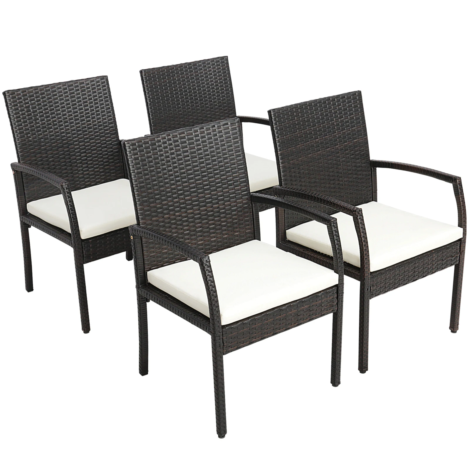 4PCS Patio PE Wicker Dining Chairs W/Soft Zippered Cushion Armchairs Backyard