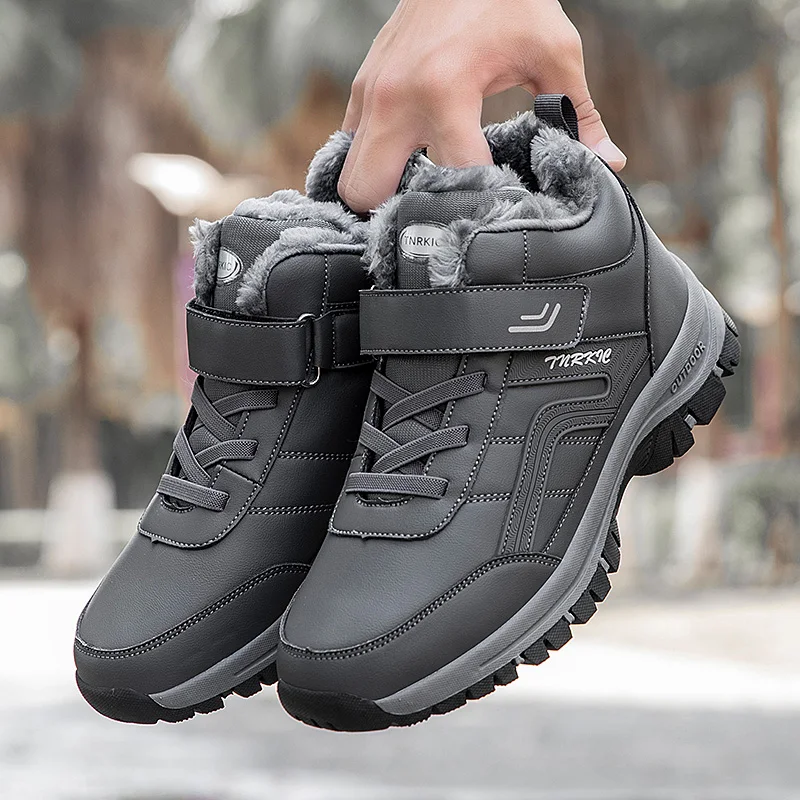 

Уличная теплая плюшевая нескользящая рабочая обувь с высоким берцем, зимние ботинки для мужчин, новые непромокаемые теплые зимние ботильоны из искусственной кожи