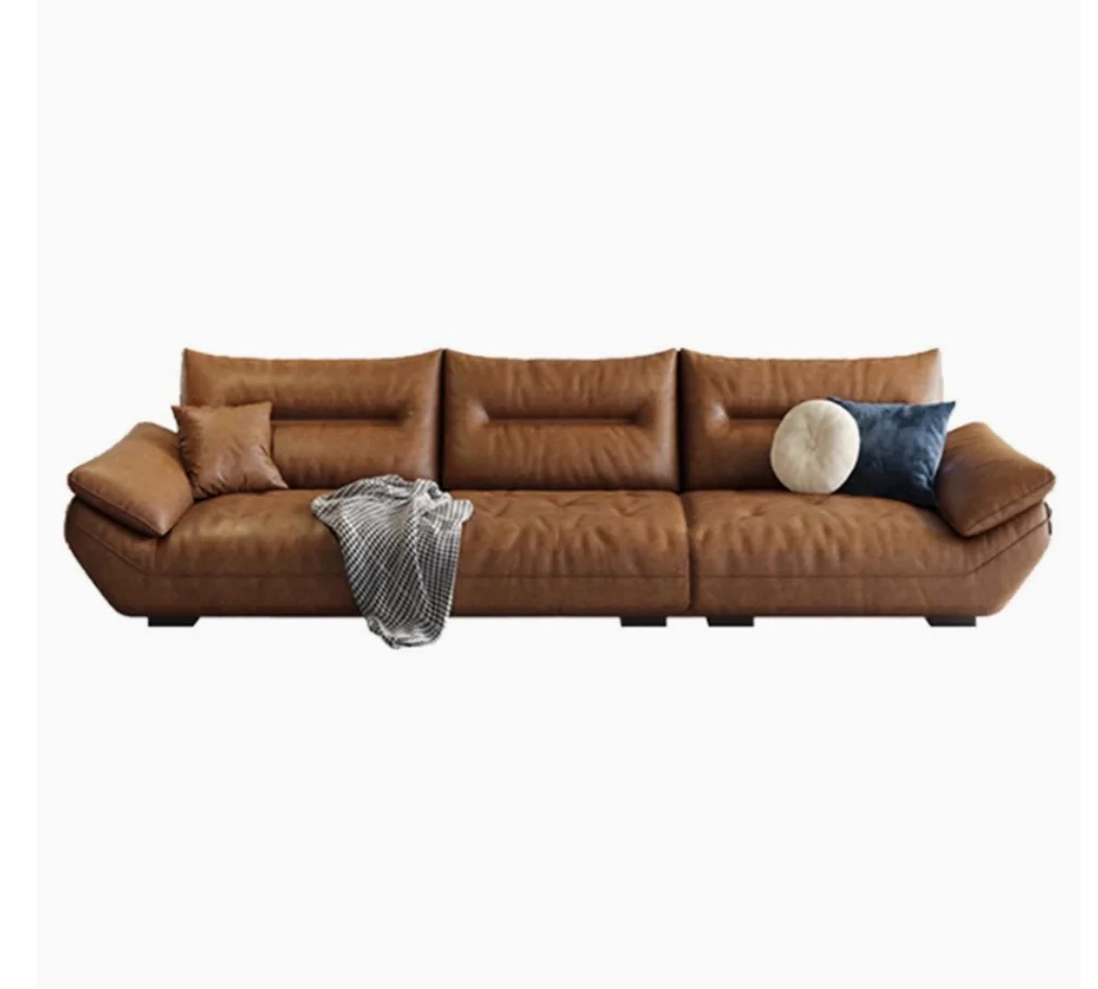 Italian simple light luxury leather combination sofa modern design adjustable armrest-free living room cowhide cover