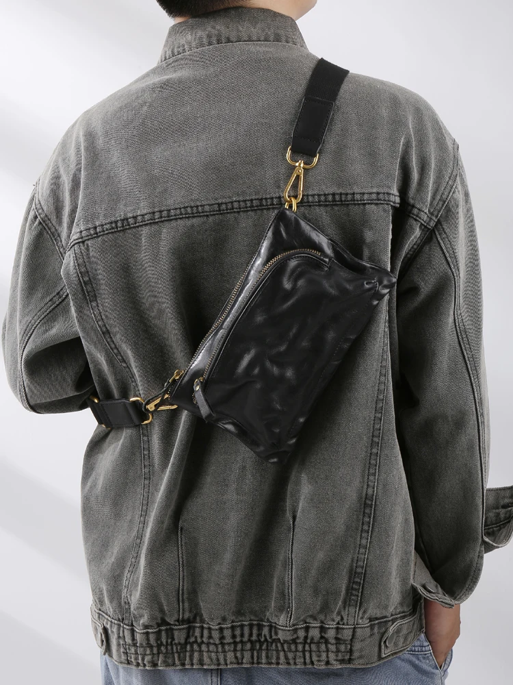 

Новинка 2023 года, кожаная мужская нагрудная сумка, простая повседневная универсальная маленькая сумка через плечо из дубленой воловьей кожи с верхним слоем для молодежи