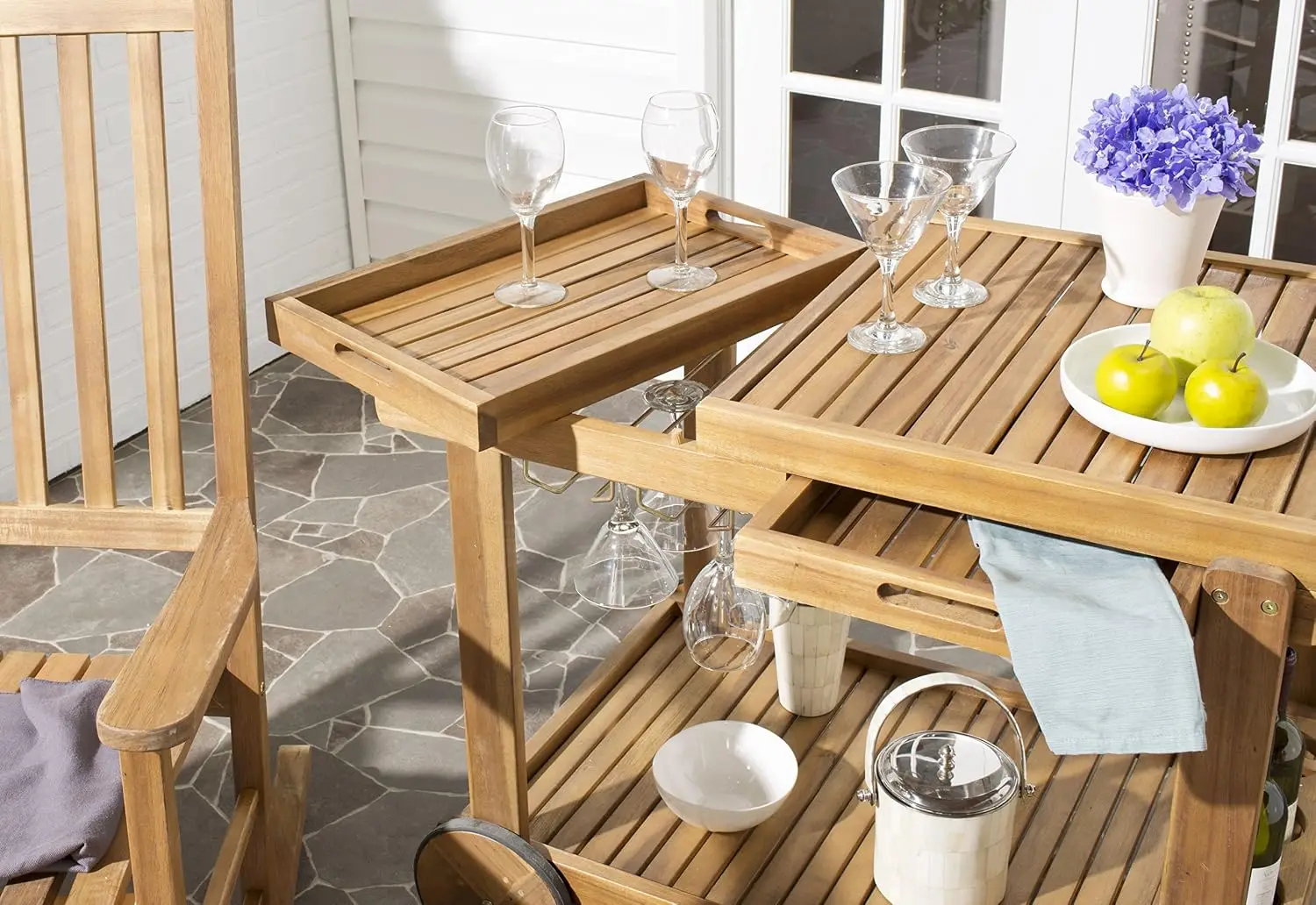 Outdoor Collection Orland Natural Wood Tea Trolley Cart