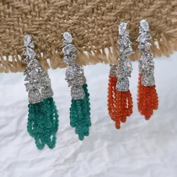Long zircon agate tassel earrings Bohemia banquet ear accessory