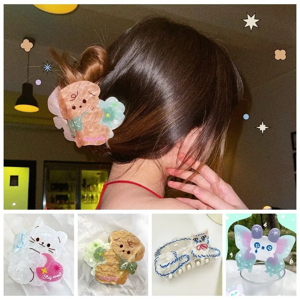 Cute Cartoon White Cat Hair Claw Acetic Acid Animal Cartoon Grab Clip Shark Clip Korean Style Acetic Acid Claw Clip Lady