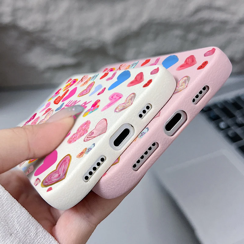 Мягкий чехол для телефона с принтом сердца для iPhone Air 17 16 15 14 Pro Max 13 12 Pro Max 11 17 16e, противоударный силиконовый чехол с текстурой кожи
