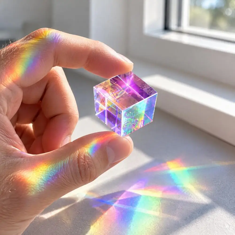 Sun Catcher for Window Mini K9 Glass Prism Cube Optical Color Mixing Sun Catcher Light Refraction Desktop Decor for Photography