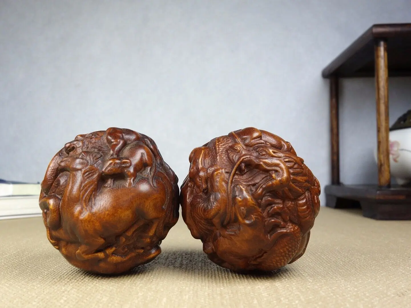 Chinese Antique Boxwood Carved Twelve Animals Statue Wooden Figurines Nice Art