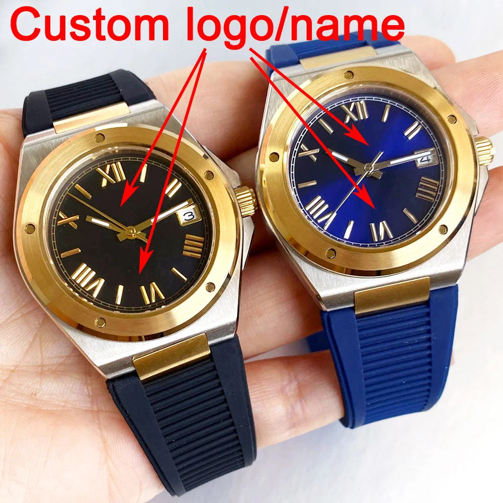 Customized 40mm Two Tone Gold Case Luxury Blue/Black Dial Roman Numeral NH35 Men's Mechanical Wristwatch Sapphire Glass 20BAR