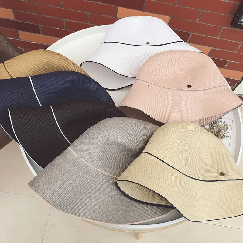 NEW Bucket Hat Simple and irregular women\'s elegant foldable basin hat summer high end Fisherman Hat Women\'s outing straw hat