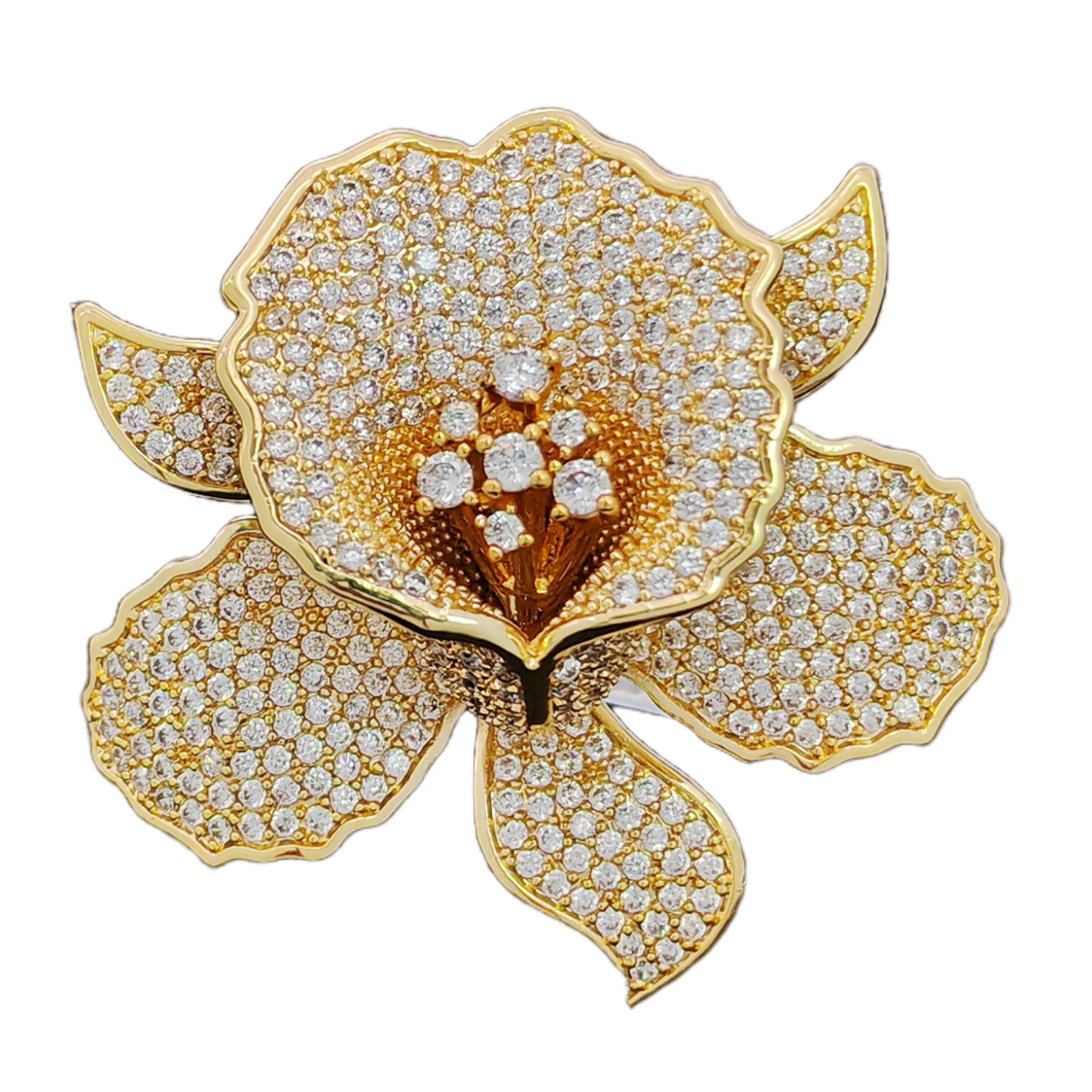 

Full Pave Cubic Zircon Gold Iris Orchid Brooches Lily Floral Pin for Women Fashion,Sparkling CZ Accent Orchid Accessory