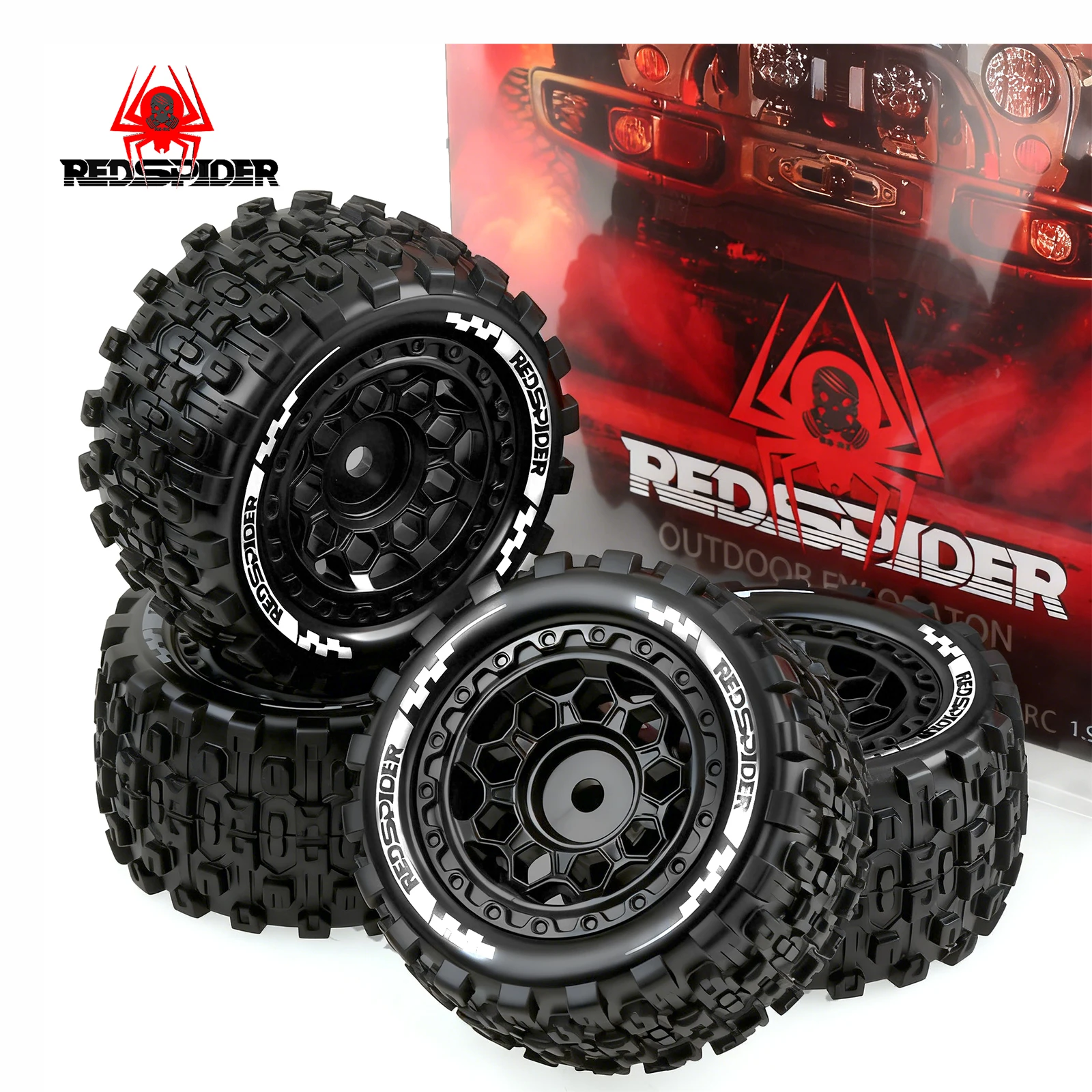 RED SPIDER 4Pcs New  RC Wheels and Tires for ARRMA 1/18 GRANITE GROM 4X4 RTR