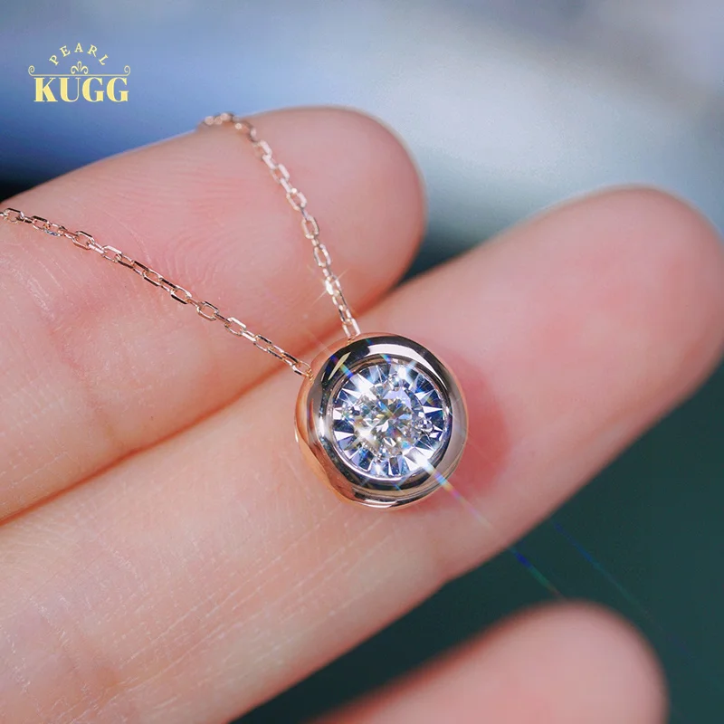 

KUGG 18K Rose Gold Necklace Elegant INS Style 0.20carat Real Natural Diamond Pendant Necklace for Women High Birthday Gift