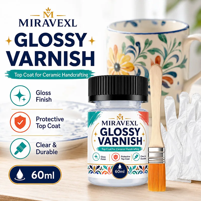 MIRAVEXL Clear Acrylic Sealer, High Gloss Protective Varnish for Ceramic Crafts, Canvas Art, Clay & Model Painting, 60ml/2oz