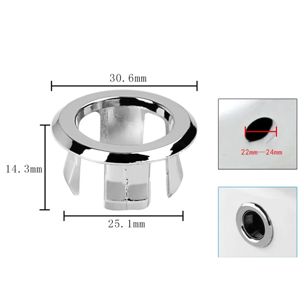 2ชิ้นแหวนล้นอ่างล้างหน้าพลาสติกห้องน้ำล้นสำหรับอ่างล้างหน้า/หลุมทดแทนโครเมี่ยมช่องสำหรับห้องน้ำรูรับแสง22-24มม.