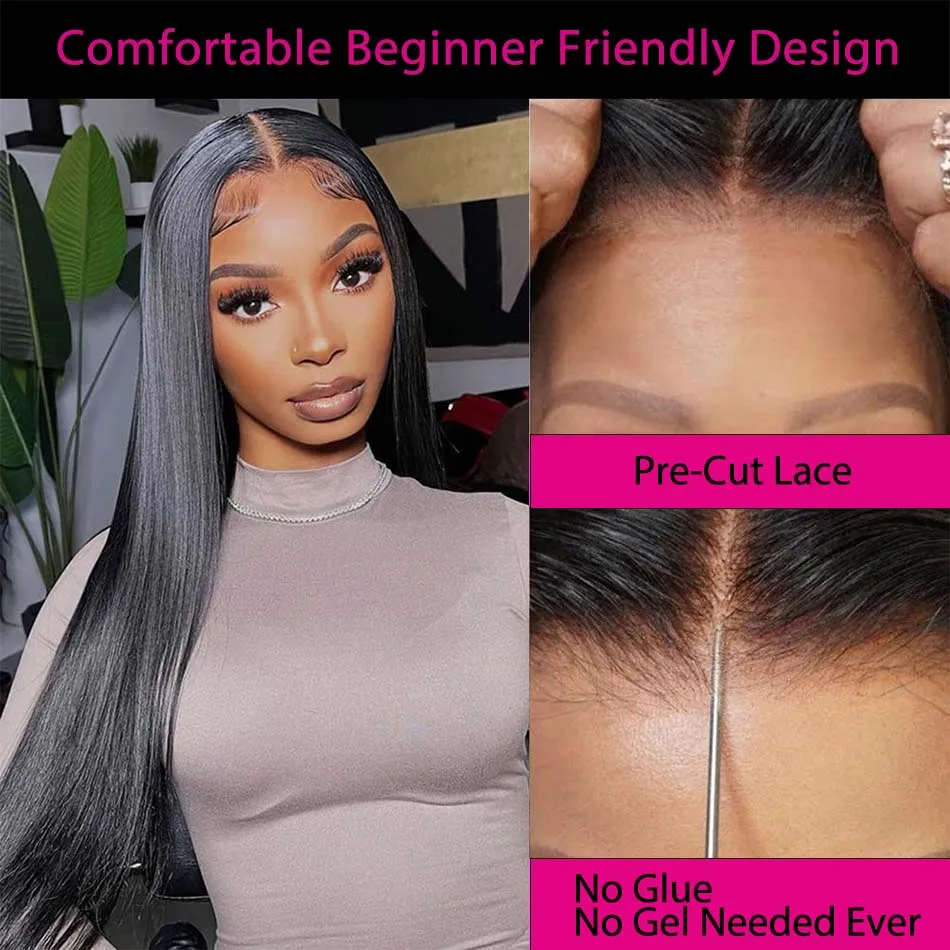 Glueless Wig Human Hair Ready To Wear Straight 4x4 Lace Closure Remy Human Hair Wig for Women Pre-Bleached 13x4 Lace Frontal Wig