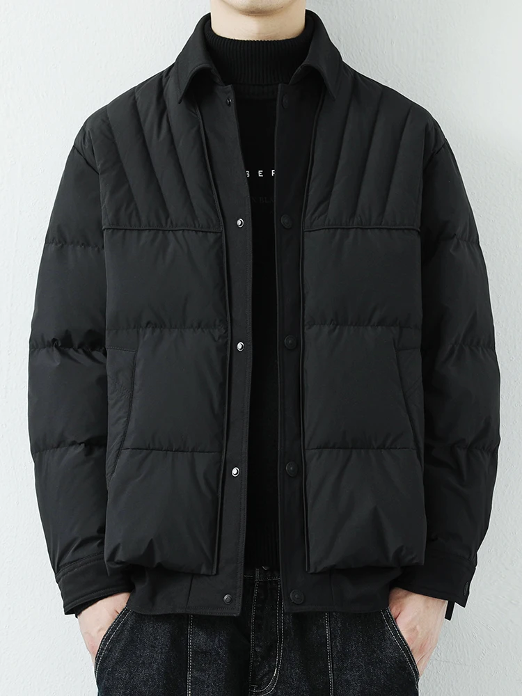 

Lightweight Puffer Jaet Men's Winter New Sle Matures Faion Korean Version High-End Sense Splicing Fake Two-Piece Jaet