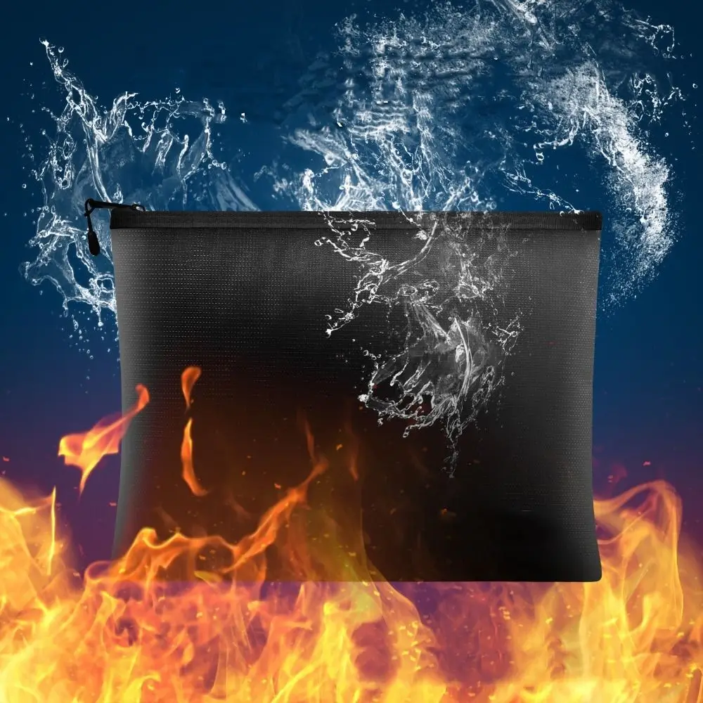 High Temperature Resistant Fireproof Document Bag with Zipper Square Fire Safe Storage Pouch 4 Sizes Multi-Purpose