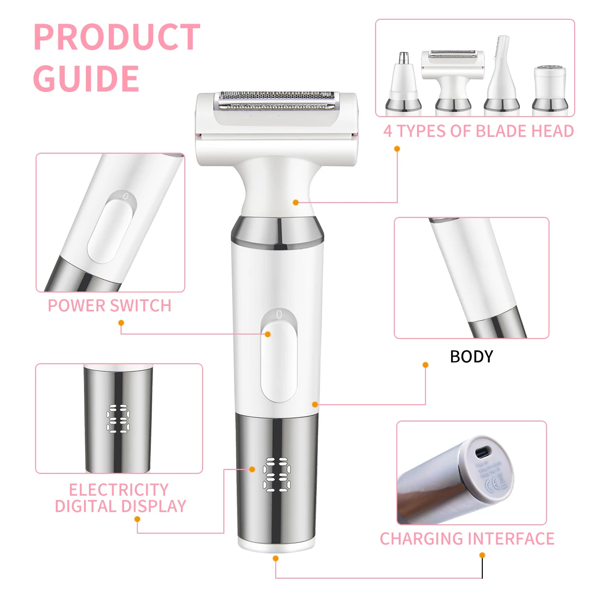 Elektrische pijnloze epilator voor vrouwen, bikini, wenkbrauw, neus, dame trimmer, gezichtsontharing, gezicht, lichaam, vrouwelijk scheerapparaat, ontharing