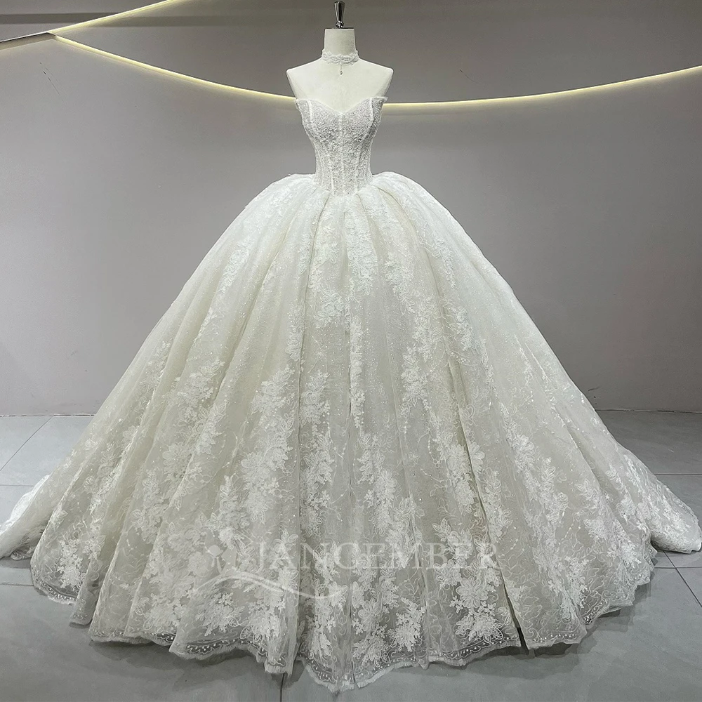 

Роскошное свадебное платье с блестками и бисером, бальное платье без бретелек с рукавами, индивидуальное платье невесты со шлейфом из органзы, Vestido De Novia