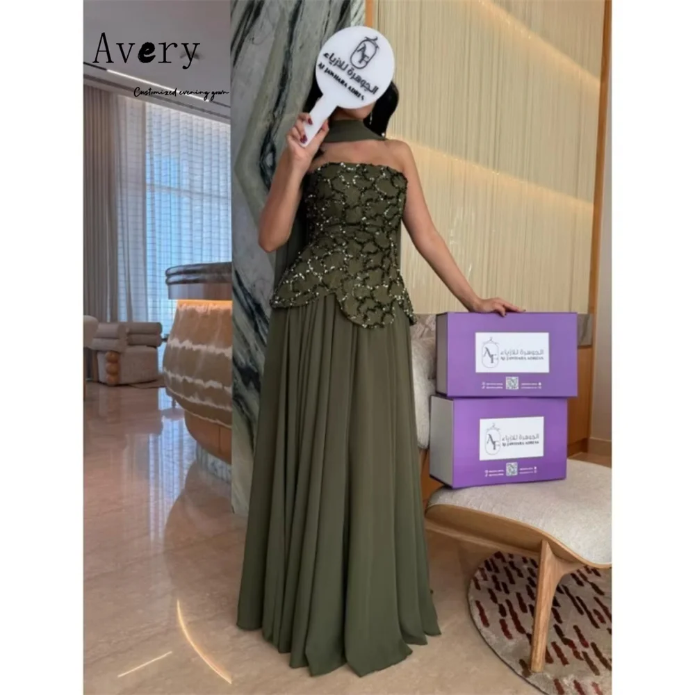 

Avery Custom Green A-line Tube Top Embroidery Luxury Elegant Party Dresses for Wedding Woman Formal & Evening Gowns Prom Dress