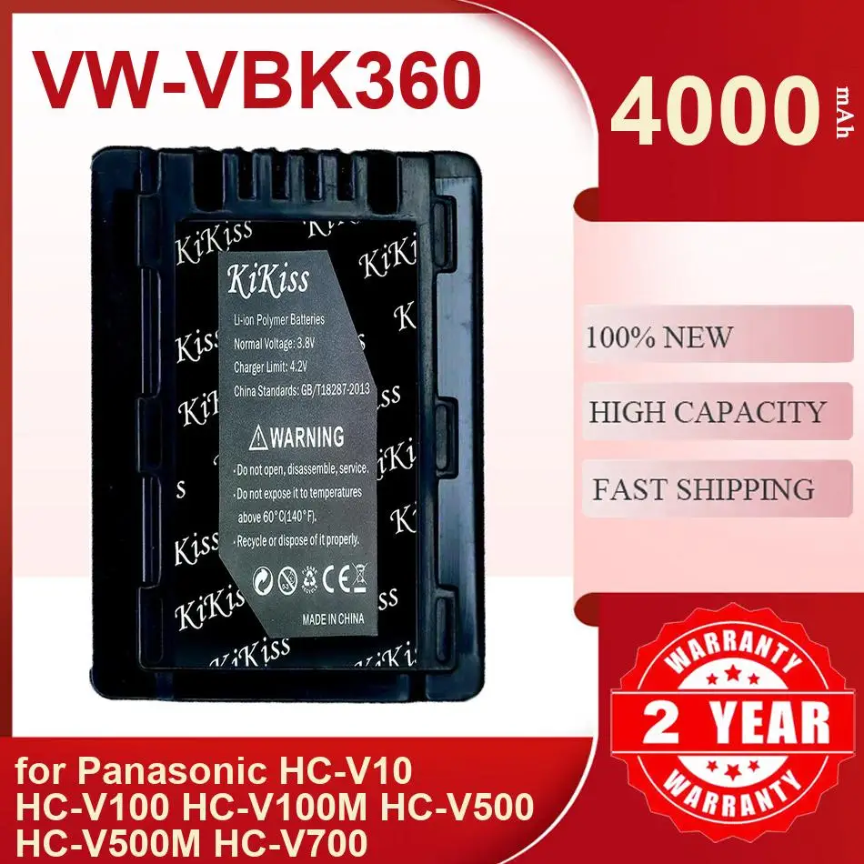 

Аккумулятор Kikiss 4000 мАч VW-VBK360 для Panasonic HC-V10 HC-V100 HC-V100M HC-V500 HC-V500M HC-V700 HC-V700M HDC-HS80 HDC-HS60