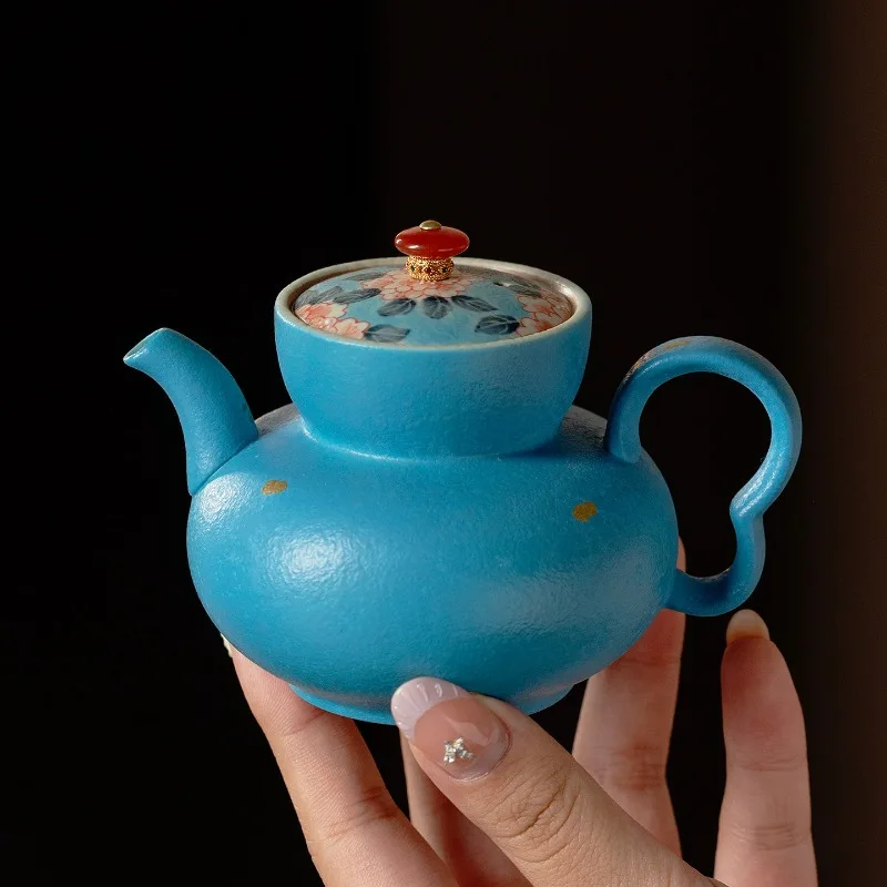 rime blue danrui flower window cloud miao pot, household hand-painted stamen ball hole filter pot