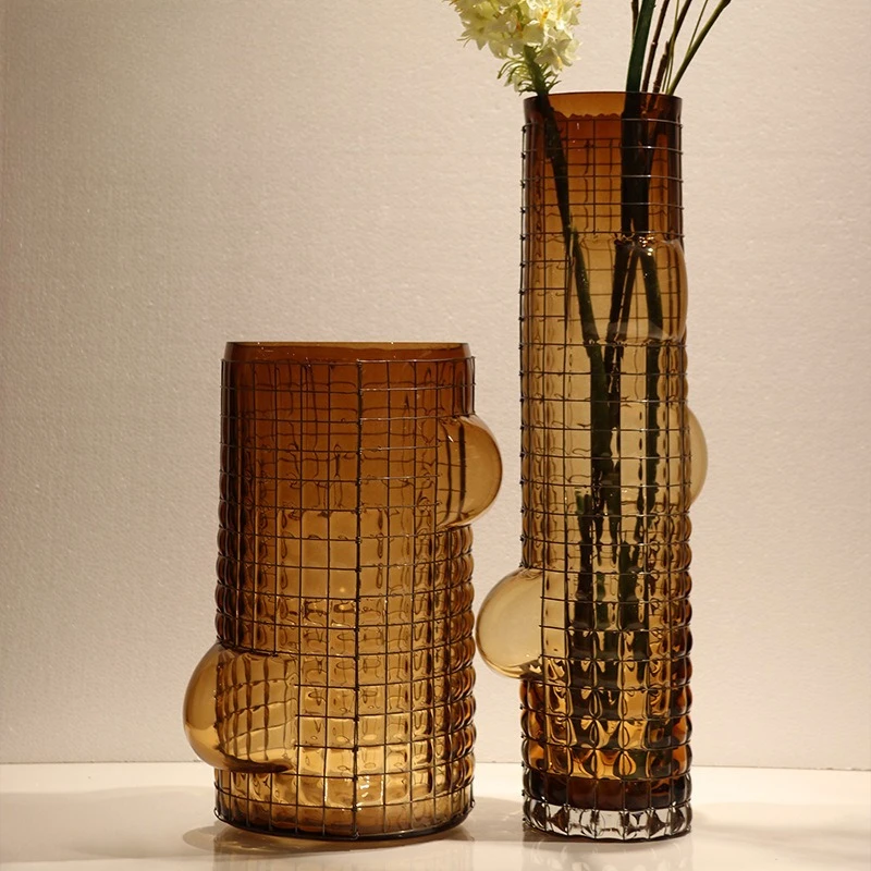 Design sense amber simple glass transparent vase living room flower arrangement flower device