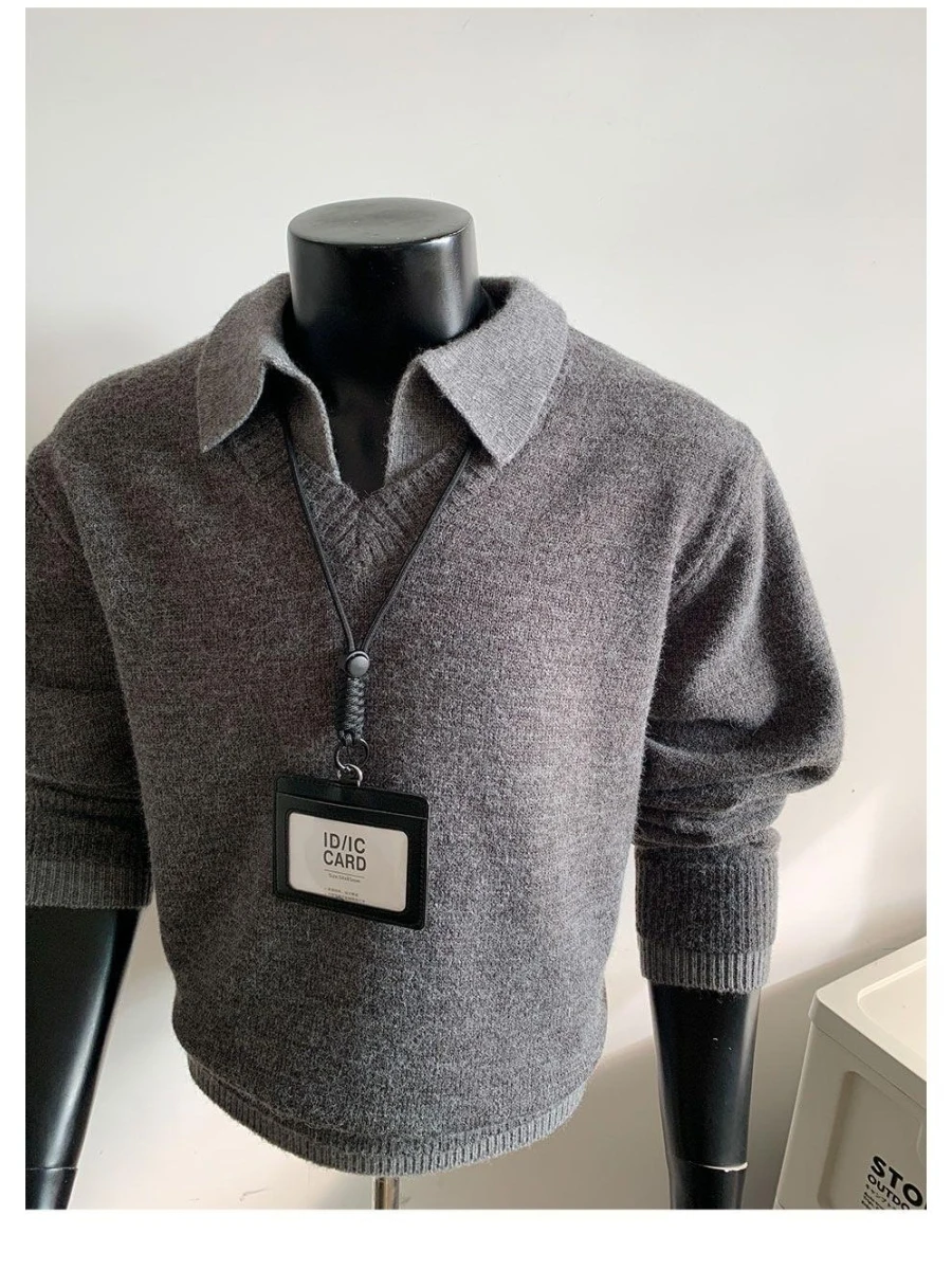 

Korean Sle Loose Knitted Sweater Long Sve Turn-down Collar Commute Friendly Autumn Winter Faionable ex Top