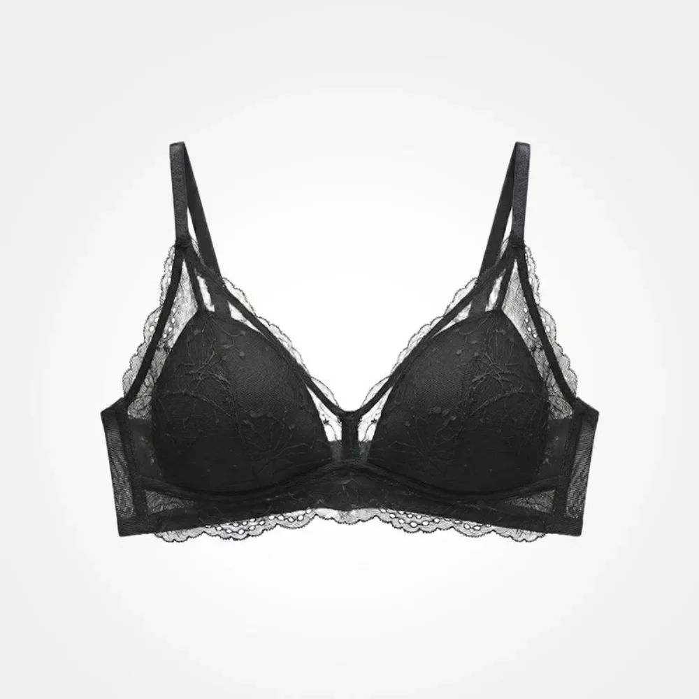 MOYISU  Roupa Íntima Sensual Sutiã Renda Francesa Copa Triangular Sem Arame Fino Respirável Seios Pequenos Romântico Verão S-XL
