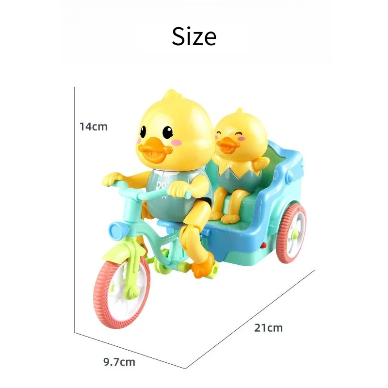 รถสามล้อไฟฟ้ารูปเป็ดน้อยสีเหลืองน่ารัก ของเล่นรถสามล้อการ์ตูนสัตว์มีไฟและเสียงเพลง ของเล่นสัตว์เลี้ยงอิเล็กทรอนิกส์สำหรับเด็ก