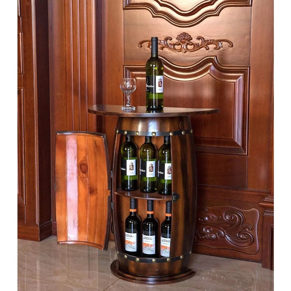 Wooden Wine Barrel Console, Bar End Table Lockable Cabinet