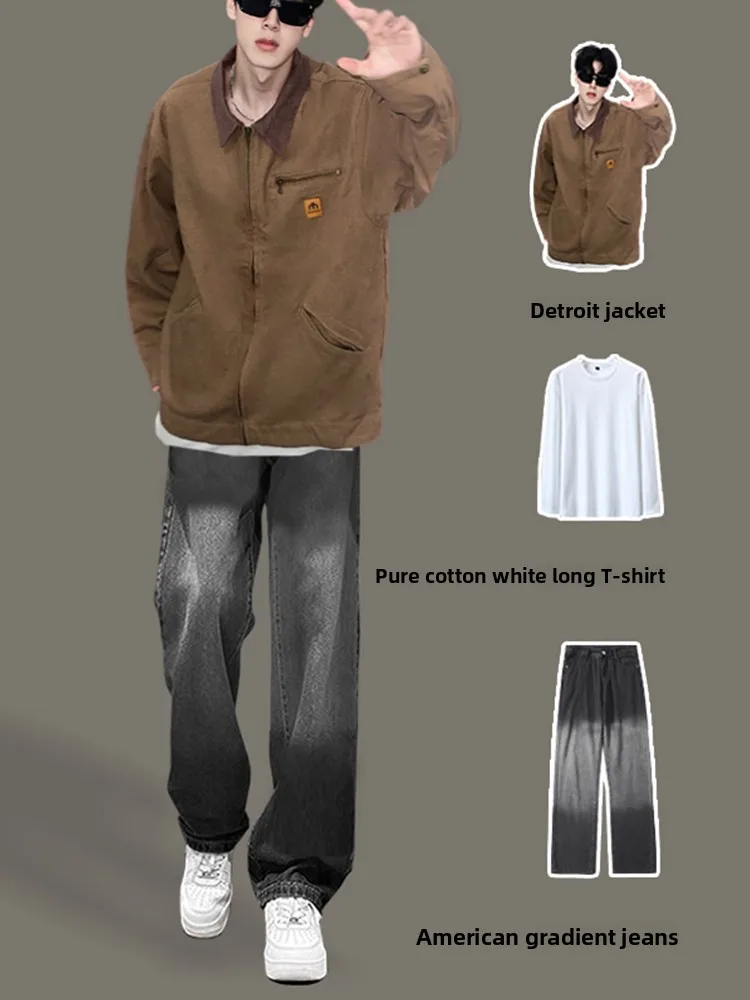 

Американская винтажная рабочая одежда Детройт, мужская весенне-осенняя верхняя одежда Sli Haome, модный брендовый комплект одежды Jaet