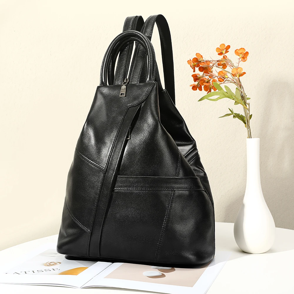 Women Cowhide Convertible Backpack Purse 3 Ways Wear Multi Pocket Large Capacity 13