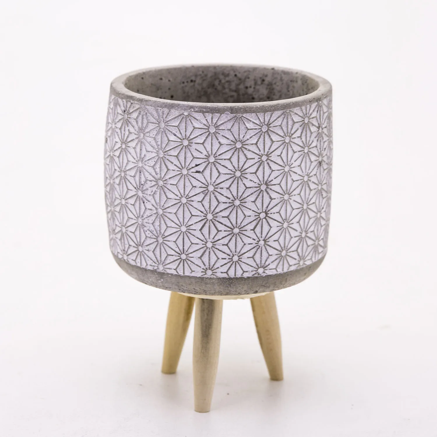 Star patterned white concrete flower pot