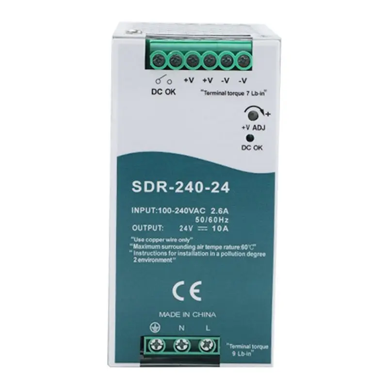 【MUST-HAVE】2X SDR-240-24 Switching Power Supply With PFC Function 150% Peak Load Capability DIN-Rail Switching Power Supply