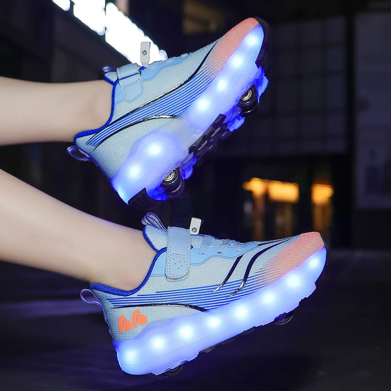 Roller Skate Shoes Kids Fashion Sport 4 Wheels Sneakers Boy Girl Led Lighted Up Boots Children Game Gift Toy Footwear