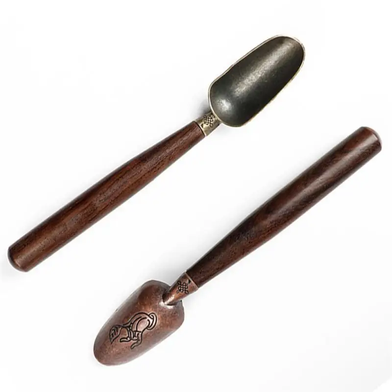 2/3PCS Spoon Chinese Knot Pattern Large Capacity Black Sandalwood Chinese Kitchen Gadgets Teaspoon Retro Easy Use Rustproof